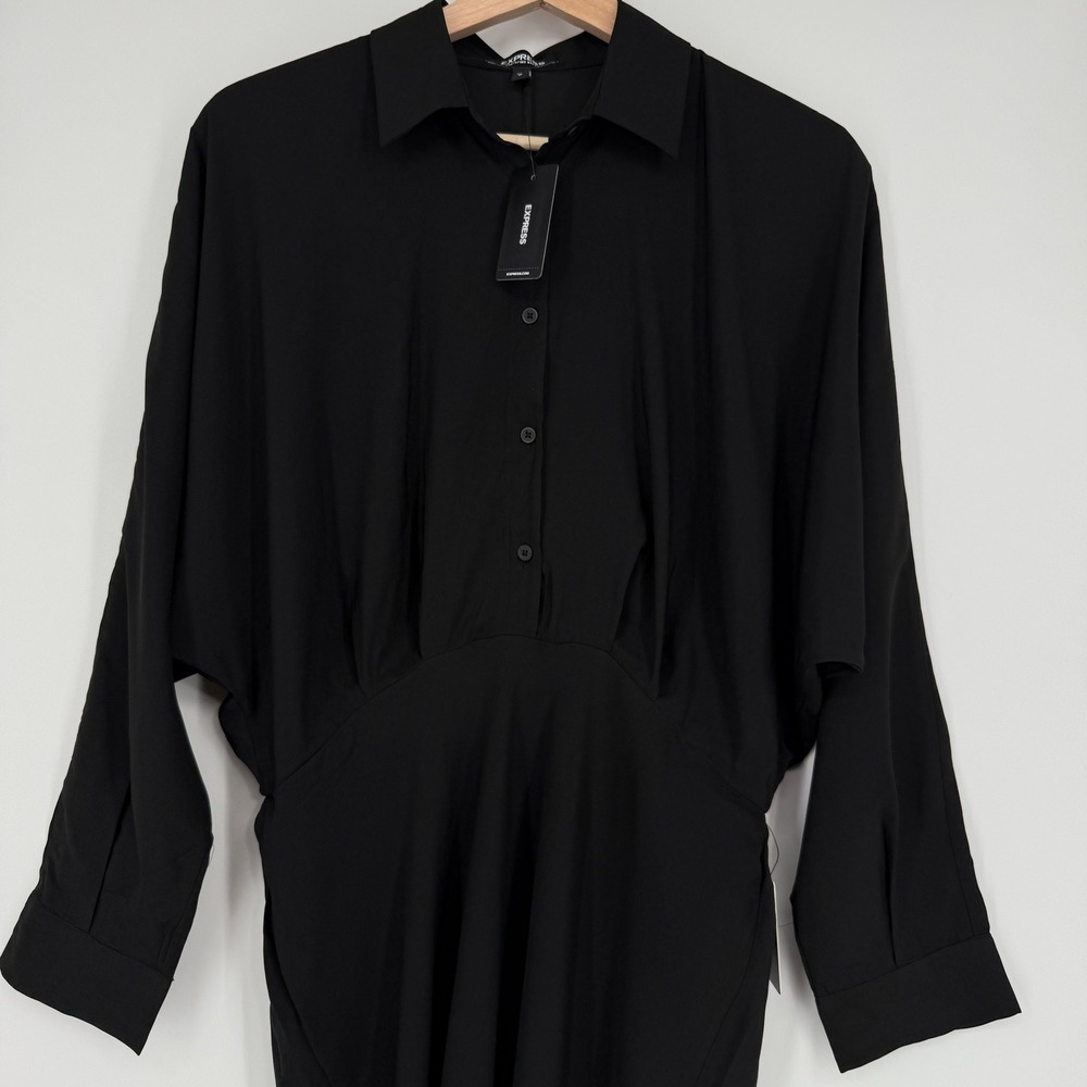NWT‎ Express Black Collared Half Button Up Midi D… - image 3